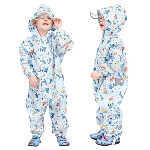 Photo de Hovkib Combinaison de Pluie pour Enfants Garçons Filles Imperméable Une Pièce Combinaison Imperméable Zippée Poncho de Pluie Respirante Vestes de Pluie Léger 2-5 Ans