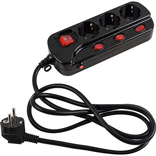 Preisvergleich Produktbild Heitronic 45192 Steckdosenleiste mit Schalter 3fach Schwarz Schutzkontakt 1St.