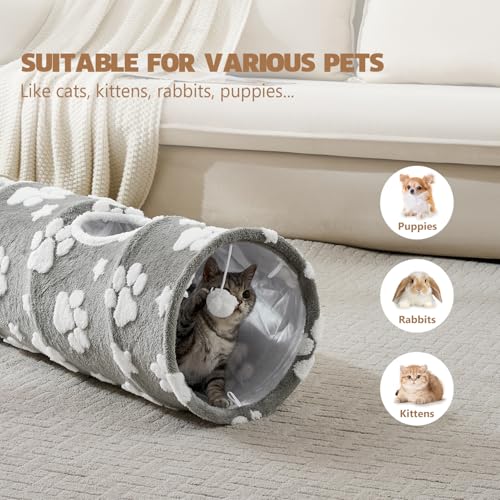 Image of Straight Cat Tunnel for Indoor Cats 47 inchx12 inch, Grey Paw