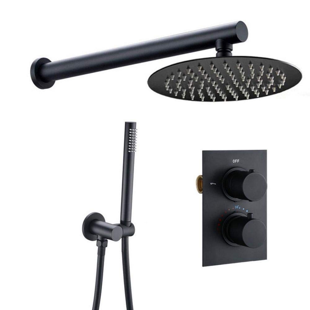 Huin Juego de ducha de baño Grifo de ducha de lluvia negro mate Sistema de válvula termostática montado en la pared o en el techo Cabezal de ducha de 8 pulgadas