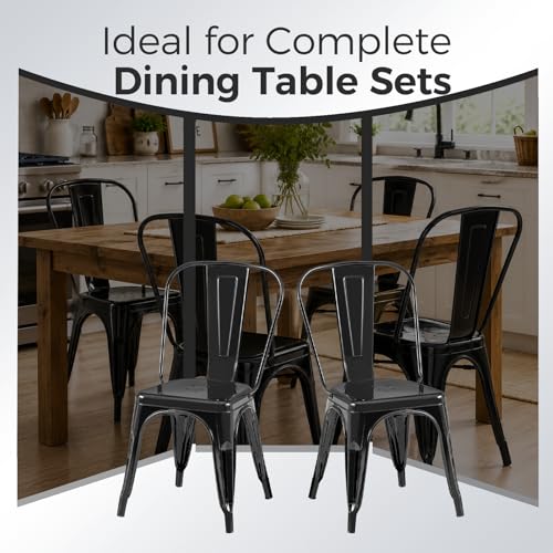Image of Metal Dining Chairs with Backrest, Stackable, Black, 12 Pack | Easy Assembly, Non-Slip Feet, 330 lb Capacity, Kitchen, Restaurant, Cafe, Pub, Covered Patio