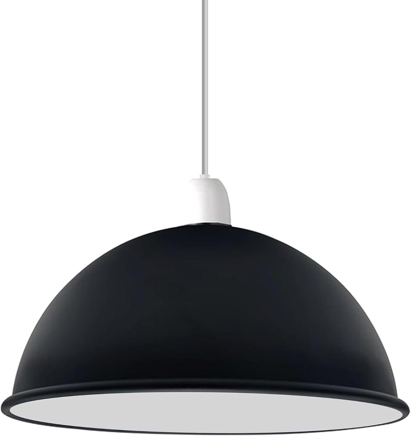 Retro Metal Ceiling Pendant Light Shade, Vintage Easy Fit 30cm Dome Lamp Shade, Non Electric Large Lampshade, for Kitchen, Living Room Light Shade with Free Reducer Plate (Black Inner White)