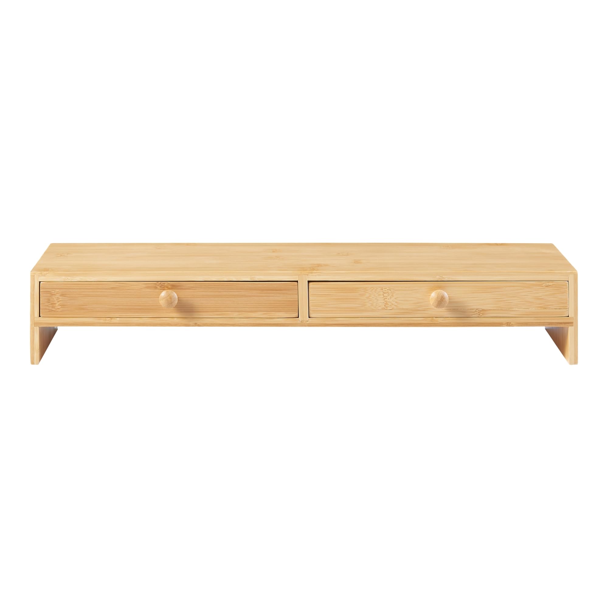 [en.casa] Podstawka pod monitor Hallstahammar z podwyższeniem ekranu z 2 szufladami 56 x 18 x 9,5 cm Bambusowy podnośnik ekranu Monitor Biurko Nadstawka