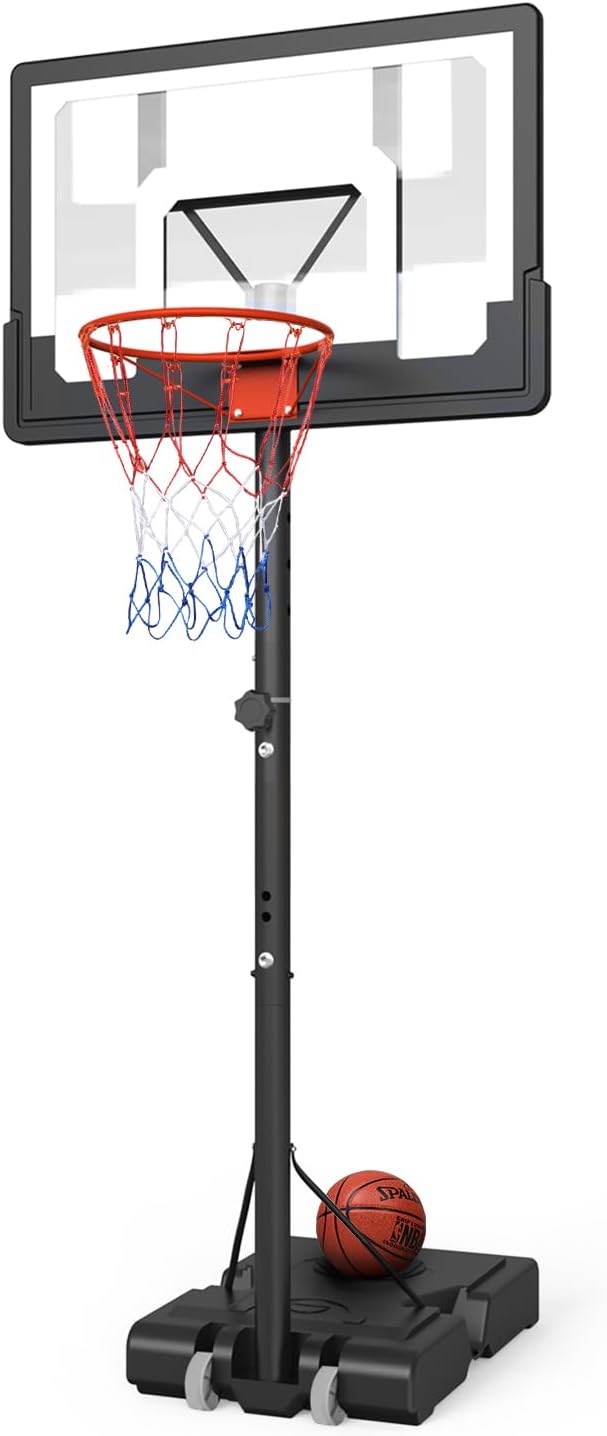 GORISE Basketball Hoop Outdoor, 4.8-7ft Height Adjustable, Portable Basketball Hoop & Goal with Fillable Base & 2 Wheels, 32"×23" Backboard for Backyard/Driveway/Indoor