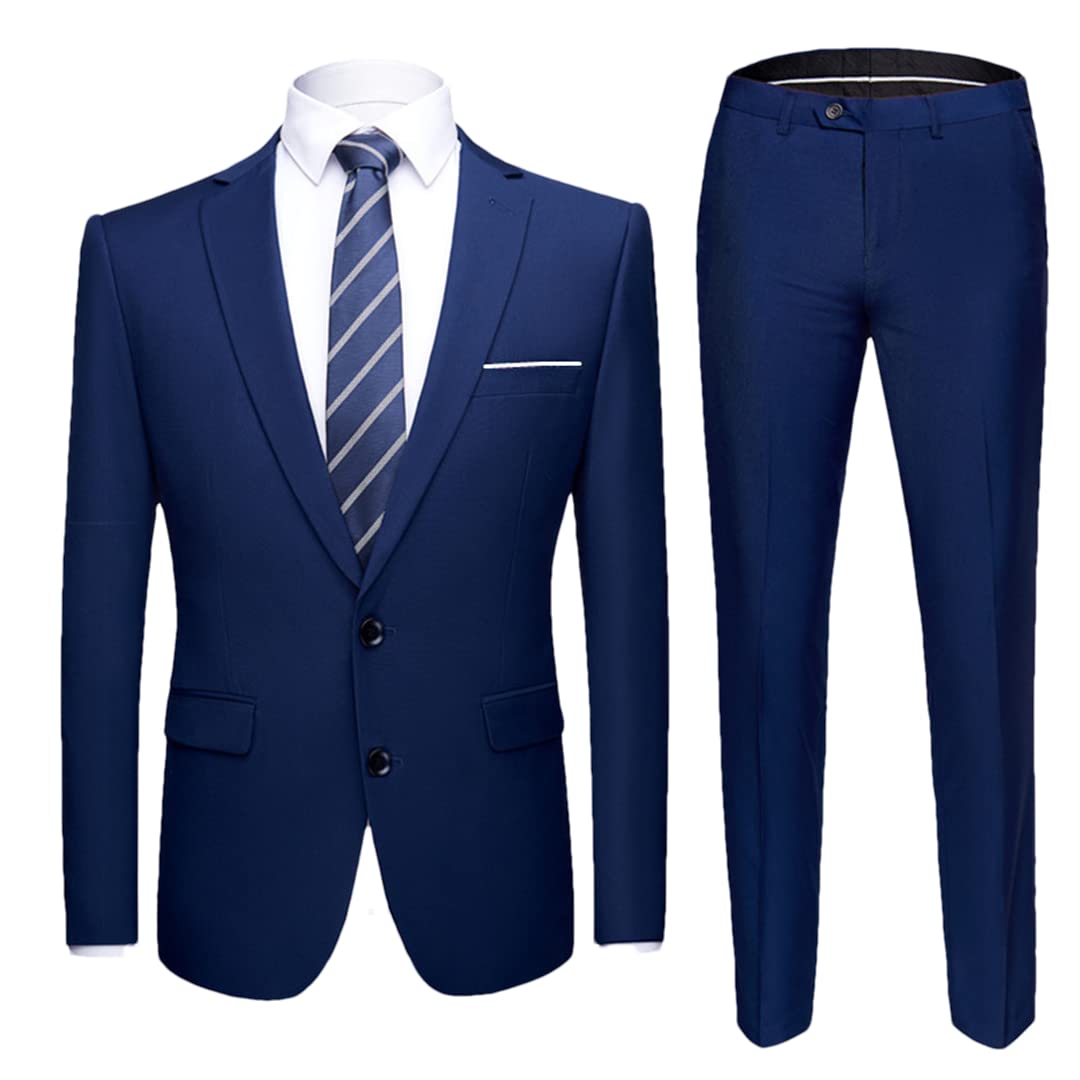 Męski garnitur slim fit, męski garnitur 2-częściowy zestaw, marynarka, kamizelka spodnie, męski garnitur smokingowy, 2 guziki granatowe, L