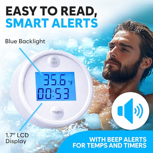 Image of Ice Bath Thermometer and Timer - Waterproof Floating Thermometer for Ice Bath & Pool - Patented Design with Accurate Reading & Improved Sealing - White