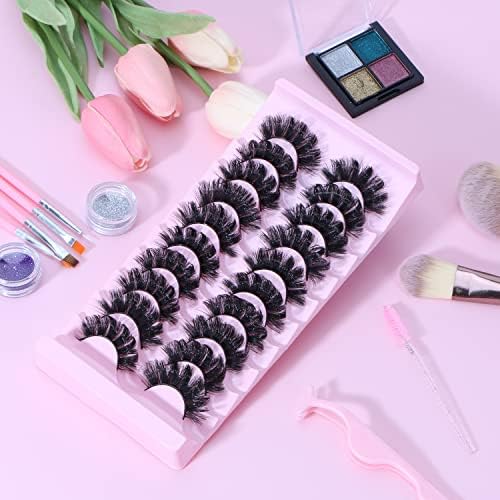 False Eyelashes, Russian Strip Lashes D Curl Fluffy Wispy Fake Eyelashes, 10 Pairs Natural Look Cat Eye Faux Mink Eye Lashes Reusable Thick Long Eyelashes (FL-02)