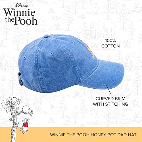 Concept One Disney's Winnie The Pooh With Honey Pot Embroidered Cotton Adjustable Dad Hat With Curved Brim, Blue, One Size #TOP4