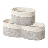 UBBCARE Set of 3 Cotton Rope Storage Baskets for shelves-15 in x 10 in x 9 in, Foldable Woven Storage Basket for Organizing,Decorative Cube Storage Bins with Handles for Living Room