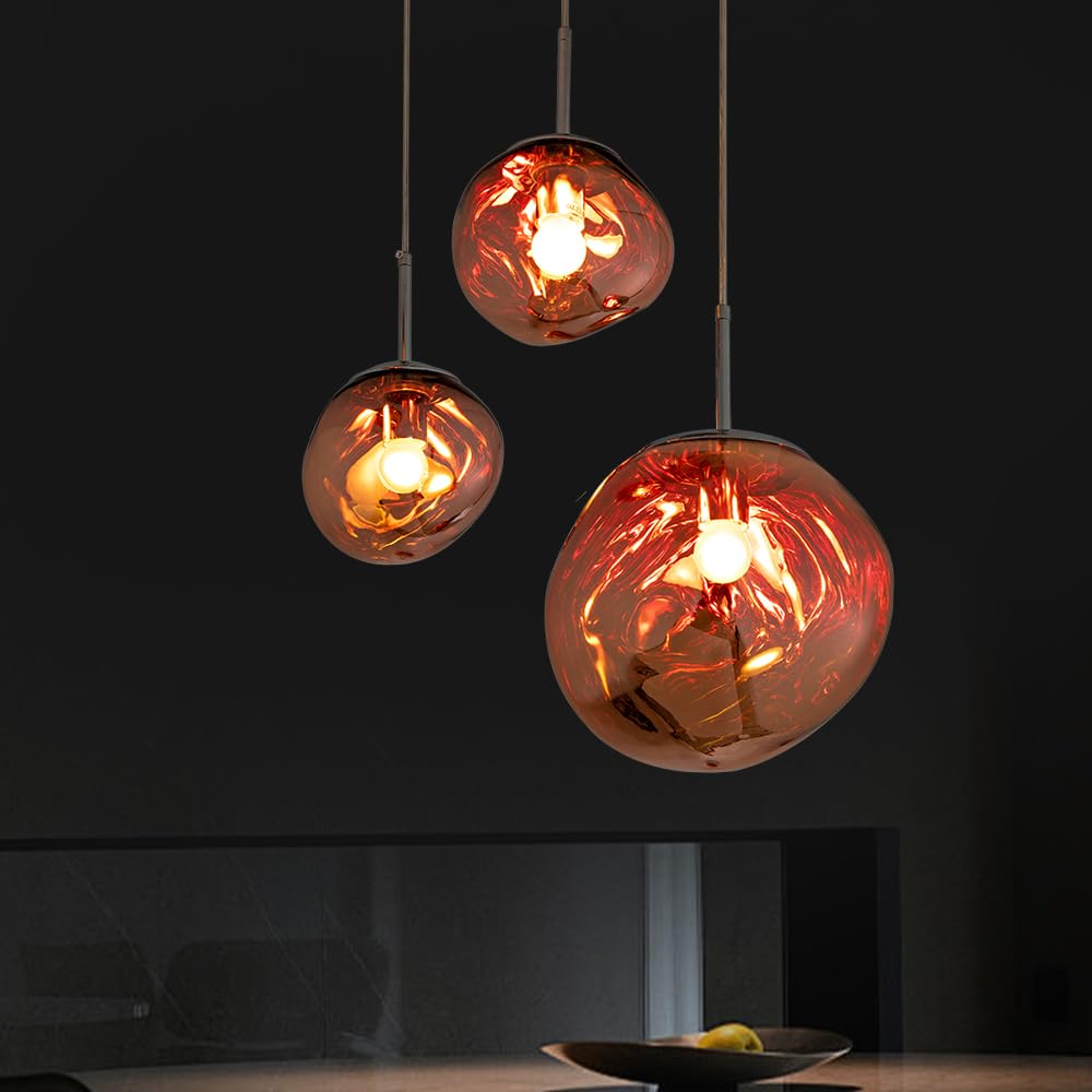 Photo 1 of Sedelan 3-Light Cluster Pendant Lights, Rose Gold PE Shade Lava Effect Modern Chandelier, Adjustable Hanging Fixture for Kitchen Island Dining Room Entryway Hallway Home Decor