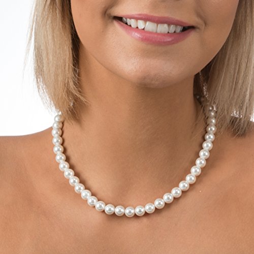 PAVOI Sterling Silver Round White Simulated Shell Pearl Necklace Strand | Pearl Choker Necklace | Jewelry for Women4