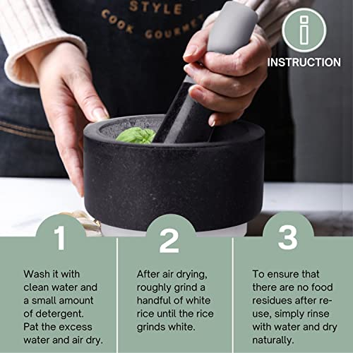 Flexzion Silicone Mortar And Pestle Set Marble Pestal Mortar 5.5" Black Marble Mortar And Pestle With Silicone Base And Easy Grip Handle Kitchen Stone Grinder Bowl For Guacamole Bowl Salsa Spice #TOP5