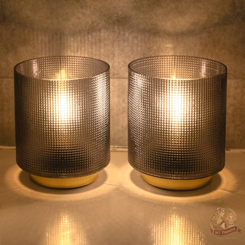 MJ PREMIER Battery Operated Lamp with Timer, Small Cordless Table Lamp for Bedroom, Glass Battery Powered Accent Lamp for Living Room Bedside Nightstand Home Decor Set of 2 (Grey) - Image 6