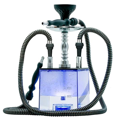2 Hose Hookah Set with Travel Case Cleaning Brush, ASANMA Micro Cube Acrylic Hookah with Silicone Bowl Coal Tongs Magical Remote LED Light for Better Shisha Narguile Smoking - Image 5