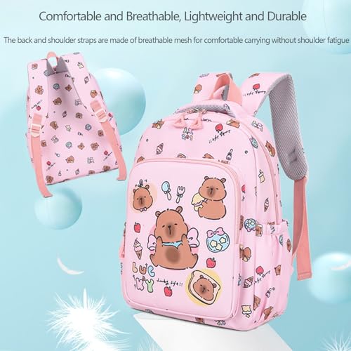 Capybara Backpack Cute Kawaii Backpack 3PCS Set, with Lunch Bag and Pencil Case, Mochila De Capybara (Pink)2
