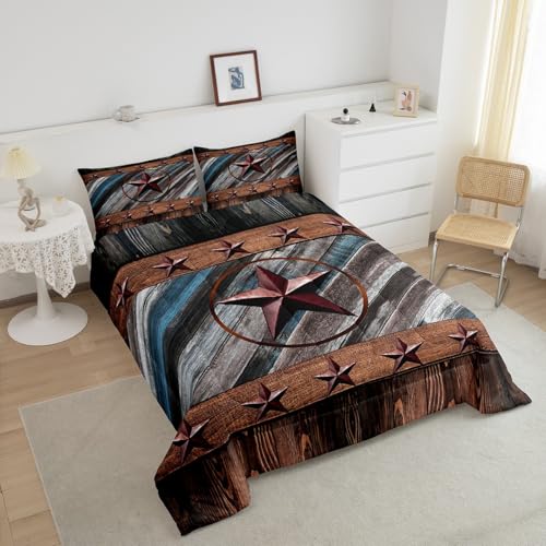 Image of Feelyou Rustic Texas Star Comforter Western Texas Comforter Set for Boys Girls Children Wood Boards Bedding Set Country Style Farmhouse Duvet Set Room Decor Quilt Set King Size