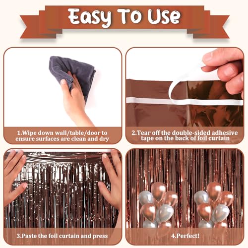 Image of Voircoloria 2 Pack Brown Foil Fringe Backdrop Curtains, Tinsel Streamers Party Decorations, Fringe Backdrop, Door Shimmer for Thanksgiving Day or Birthday Party