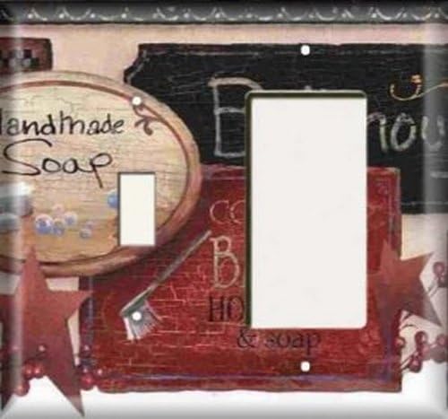 Baths Decorative Combo Light Switch GFCI Outlet Cover - Single Toggle Single Decora Rocker Wall Plate