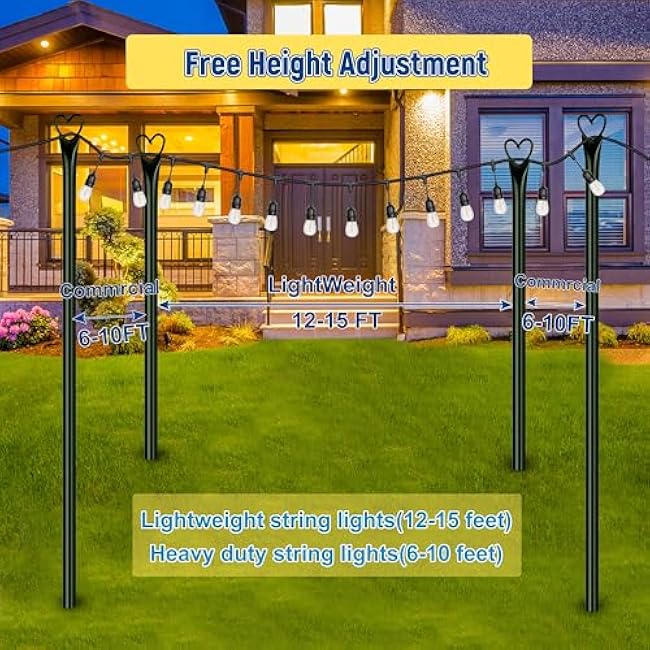 Ottsuls 4 Pack String Light Poles, 10FT Outdoor String Light Poles with Fork and Fixing Clamp, Metal Lighting Poles for Outside,Patio, Backyard,Deck, Garden Wedding,Party Decor