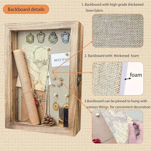 Image of Original Wood 11x16 Large Shadow Box Frame Deep Shadow Box with Shelves Memorial Shadow Box Display Case with Linen Back for Handicrafts,Picture Frames,Medals, Coins,Pins Collection and More