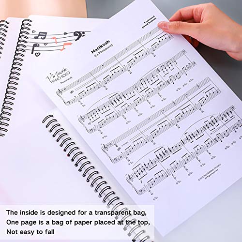 Notenmappe A4,30 Seiten Music Sheet Chormappe,Präsentationsmappe,Speicherordner,Wasserdicht Kunststoff Music Folder,für Dokumente,Papier,Kunstwerke,Gemälde,Fotos (Piano)