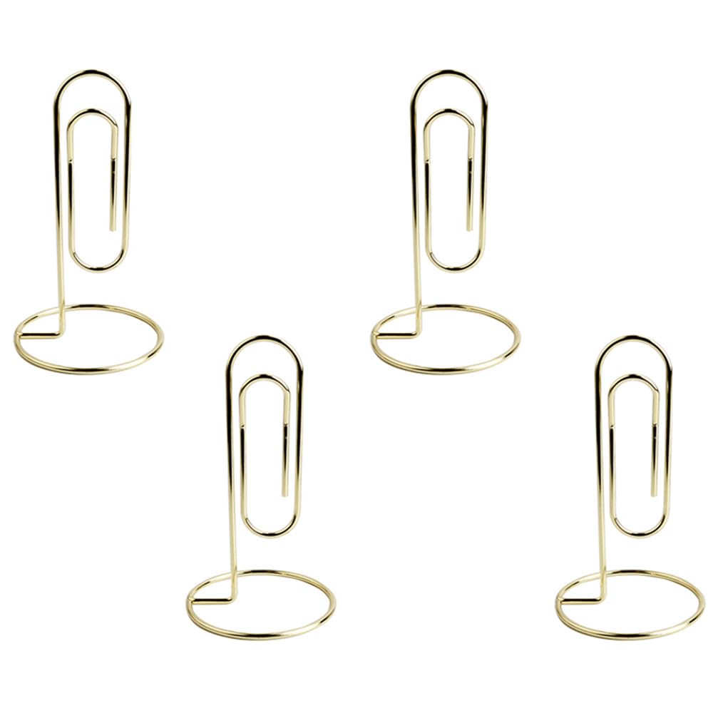 4PCS Paper Clip with Holder, Desktop Memo Holder, Table Number Holders, 75 * 130mm Office Clamping for Picture Papers Business Card Displaying (Gold)