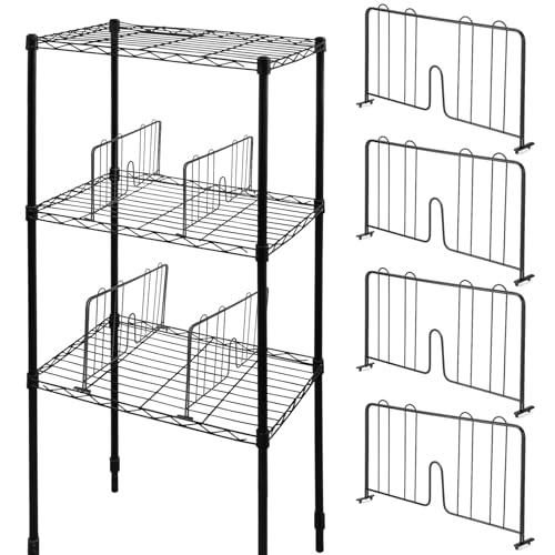4 Pcs 18″ W x 8″ H Black Wire Shelf Dividers Chrome Plated Steel Wire Rack Divider for Shelving Closet Shelf Dividers for Wires Shelves Bathroom Kitchen Office Pantry Room