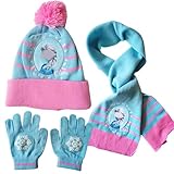OFKAFEZV 3 Stück Handschuhe und Strickmütze Set, Winter Warm, Touchscreen-Handschuhe, Geeignet für 2 bis 8 Jahre alt, 50 bis 54 Kopfumfang