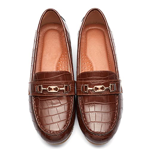 Deyashopin Women's Flats Shoes Leisure Slip On Comfort Boat Shoes Pu(Chocolate-10W) #TOP1