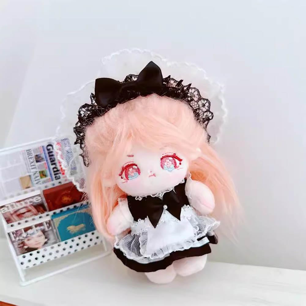 niannyyhouse 10cm Plush Doll Clothes Headdress Dresses Apron Black White Maid Outfit Dolls Dress Up Accessories (Pack of 2)