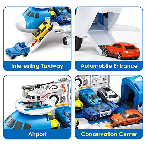Aomola Airplane Toys For Kids Toddler 4-7, Large Transport Cargo Plane Toy With 9 Mini Race Cars Helicopter, Plane,10 Road Signs 1 Play Mat, Car Set Toys Birthday Gifts For Boys Girls 3 4 5 Year Old #TOP5