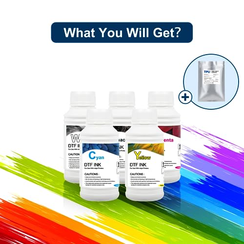 Image of EXPLUX Premium DTF Ink 1250ML (5x250ML CMYKW) + 500g DTF Powder,Compatible with L1800, L8058, C13, XP600,High Flow Printer Ink for PET Film