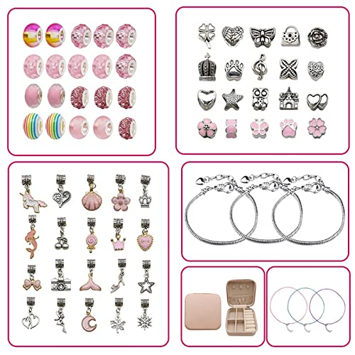RIPTEADRY Kit de fabricação de pulseiras com pingentes, 66 peças, conjunto de joias para meninas com