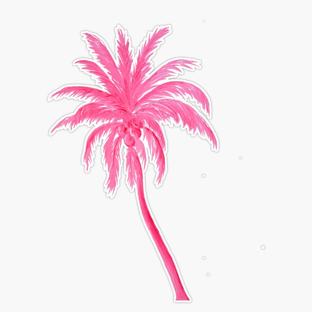 Coconut Palm Tree in Pretty Pink Vinyl Waterproof Sticker Decal Car Laptop Wall Window Bumper Sticker 5"