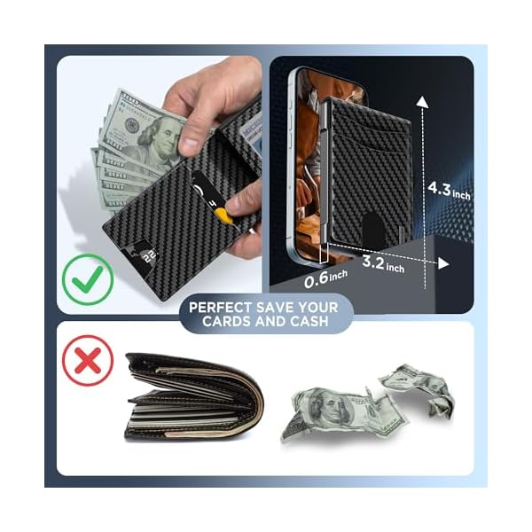 umoven Wallet for Men - Pop Up Case, Cash Slot, and Credit Card Slot - Slim Aluminum Wallet with RFID Blocking, Minimalist Leather Wallet Front Pocket with ID Window (Carbon Fiber) - Image 6