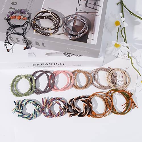 28 Pcs Boho Hair Ties Bracelet For Women Girls, Elastic Twist Braided Hair Bands Ponytail Holder For Thick Hair No Damage Hair Ties For Curly Thin Hair Mixed Color #TOP7