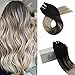Produktbild Moresoo 24 Zoll/60cm Clips In Schwarz #1B bis Aschblond #18 bis Blond #60 Haarverlängerung Balayage Straight 100% Brasilianisch Remy Echthaar Extensions Glatt 120gramm
