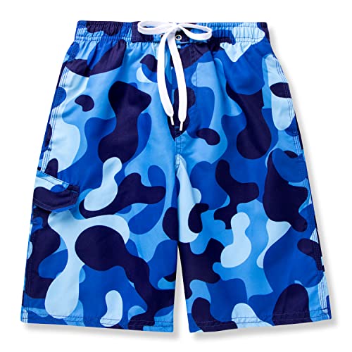Sloosh Boys Swim Trunks, Quick Dry Drawstring Upf 50+ Kids Swim Shorts, Toddler Beach Shorts, Boardshort, Boy Swimwear (Blue Camo, 1416) #TOP6