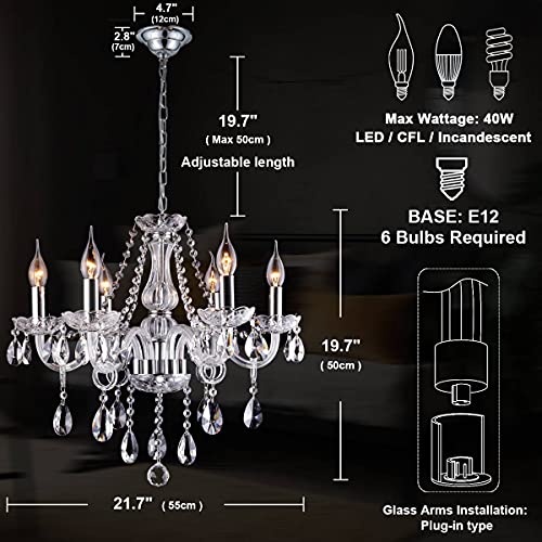 Beirio Modern Contemporary Elegant K9 Crystal Glass Chandelier Luxurious 6 Lights Pendant Ceiling Lighting Fixture For Living Room Bedroom And Dining Rome Chrome Easy To Install (21.7× 19.7 Inch) #TOP1