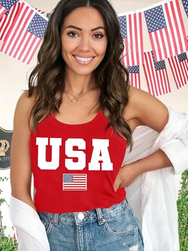 Image of Ithalt Womens American Flag Shirts 4th of July Outfits USA T-Shirt Patriotic Tank Shirt Fourth of July Sleeveless Tops