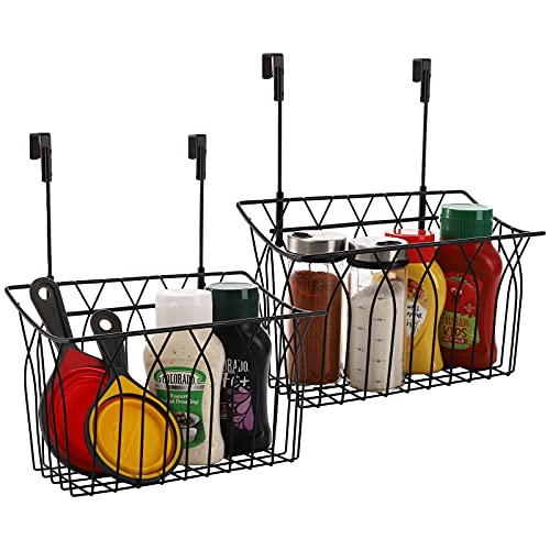TOPZEA-2-Pack-Grid-Storage-Baskets-with-Hooks-Metal-Hanging-Wire-Basket-Kitchen-Over-the-Cabinet-Door-Organizer-Caddy-for-Cutting-Board-Kitchen-Wrap-Foil-Cleaning-Supplies-Bakeware-Towel