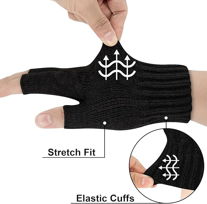 Image of Half Finger Woolen Winter Gloves for Men Women- Warm & Soft Knitted Gloves for Cold Weather