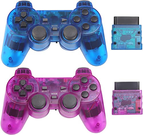 AUFGLO Classic Drahtlos Controller für Ps2/Dual Shock 2/PC (Lila+Blau)