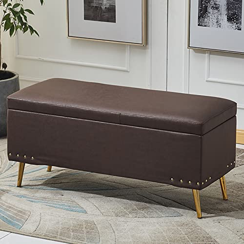Banc de rangement ottoman marron compact pour entrée encombrée
