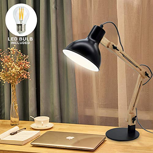 DLLT Swing Arm LED Desk Lamp,Task Wood Designer Table Lamp, 4W(Bulb Included) Modern