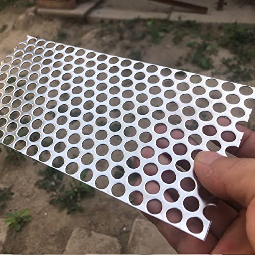 Perforated Metal Sheets-Expanded & Perforated Sheets-Perforated Stainless Steel Sheet-20GA 0.32 Inch Hole （About 8mm） 7.8 Inch X3.9 Inch-Metal Mesh Sheet for Ventilation and Fume Filtration