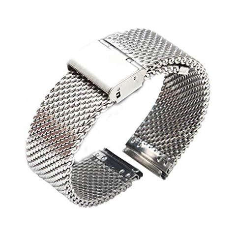Silver Metal Mesh Watch Band Straps Bracelets High-End Solid Stainless Steel Folded Clasp Cover