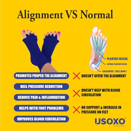 Image of Foot Alignment Socks I Cotton Finger Toe Separator I Easing Bunion Hammertoe And Arthritis Pain Relief I Improving Posture & Increasing Flexibility I Free Size (Royal Blue)