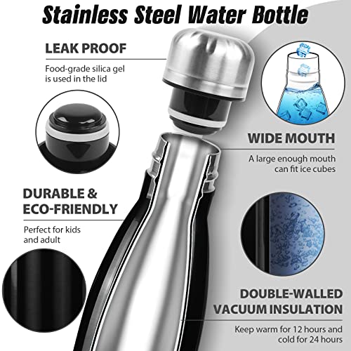 Image of Sfee Insulated Water Bottle, 17 oz Stainless Steel Water Bottles, Double Wall Vacuum Reusable Water Bottles Leak Proof BPA-FREE Sports Bottle Cup Keep Hot&Cold for Running Gym Workout Cycling Kids