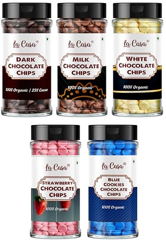 Image of La Casa Milk+Dark+White+Strawberry+Blue Cookies Chocolate Chips | Ideal for Baking & Garnishing | 5x100g |